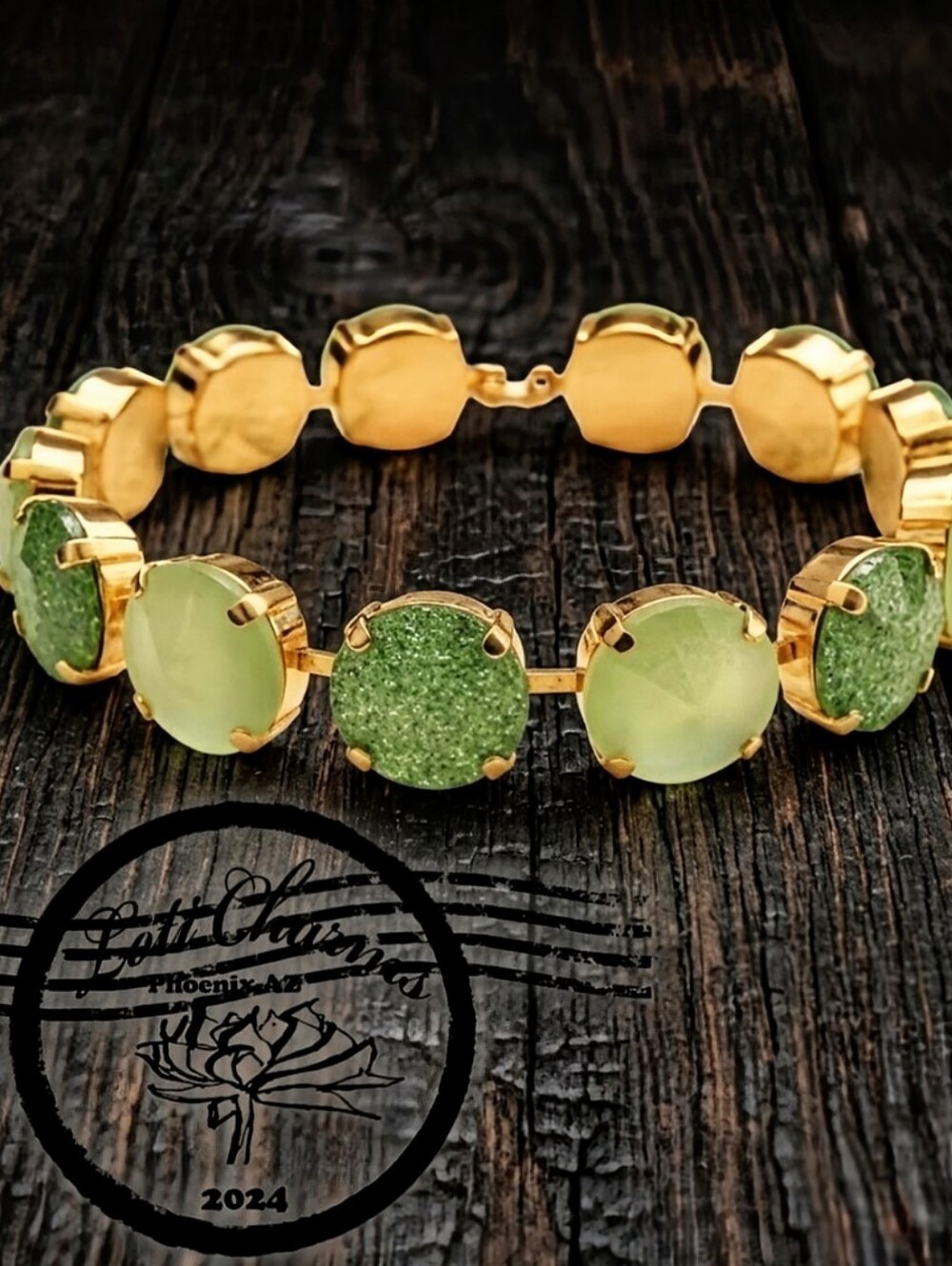 Apple Green Peridot And Mint Crystal In Classic Tennis Bracelet In Gold Plated